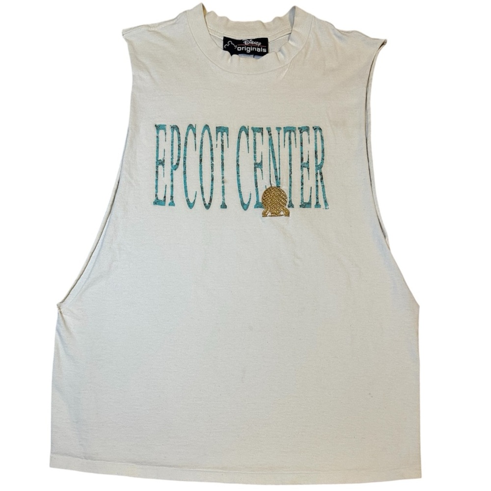 Disney Epcot Men's Cream Embroidered Tank Top Sleeveless Parks Tee Size Large